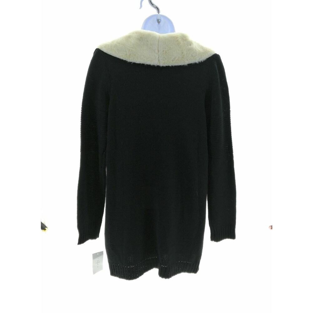 Fever Black and Ivory Faux Leather Sweater Cardigan Size Medium - Picture 3 of 6